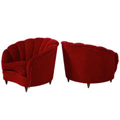 Vintage Melchiorre Bega Pair Of Red Velvet Armchairs