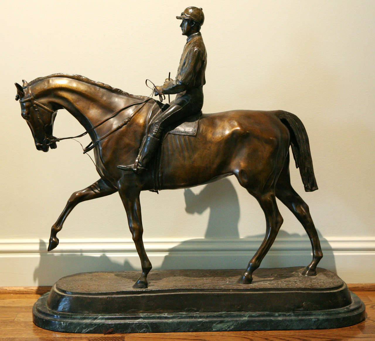 The 19th century bronze sculpture sitting on a marble base is signed by Pierre Jules Mene (1810-1879), a Benezit listed artist.