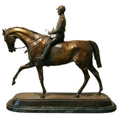 Antique 19th century Bronze Sculpture Horse and Rider