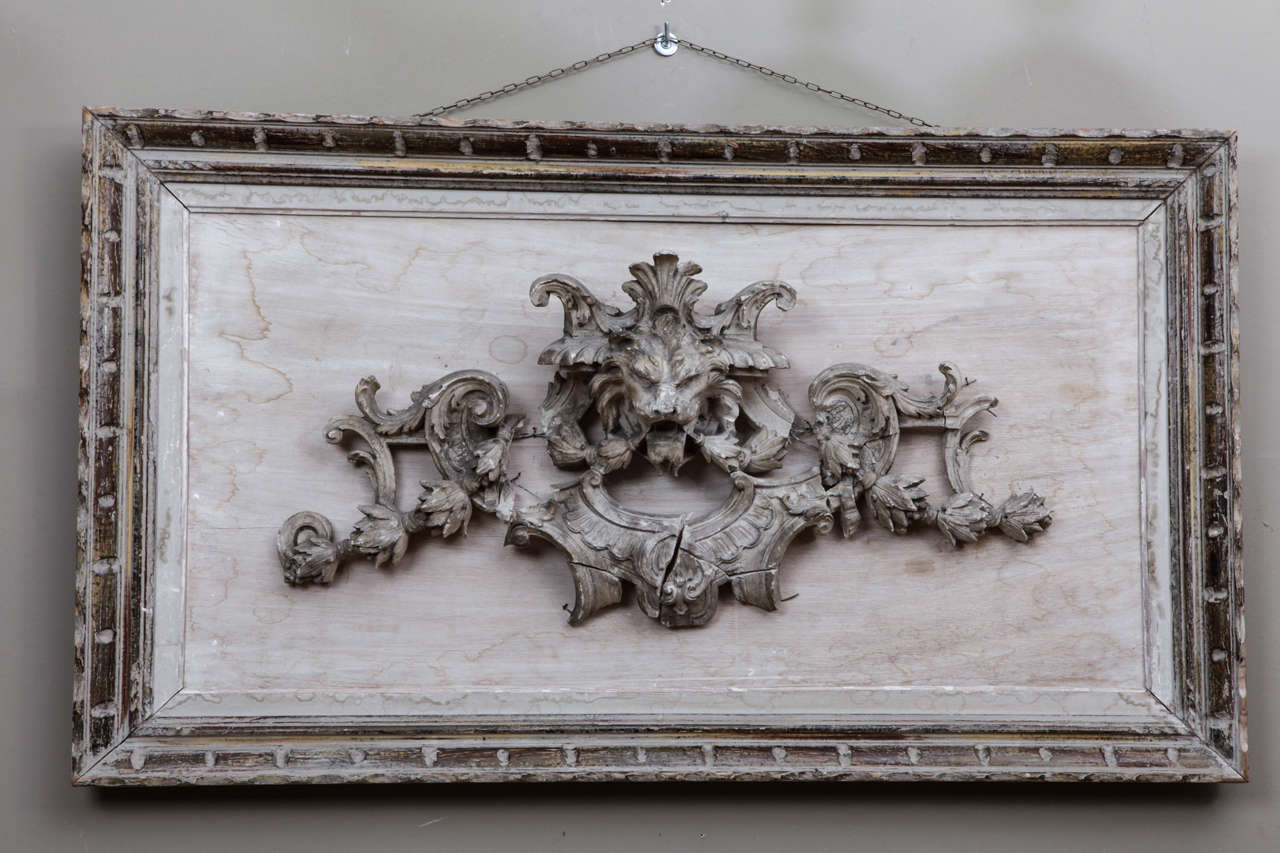 Fascinating 19th century framed plaster work freize representing a lion.