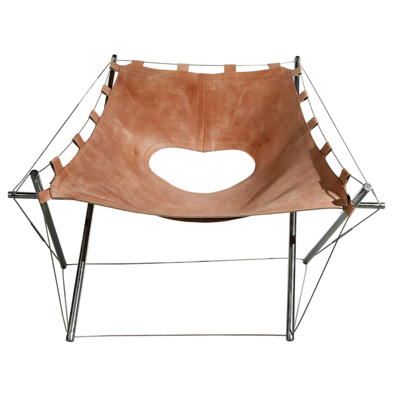 Chaise longue en cuir avec fil de tension par J.H. Varichon en vente