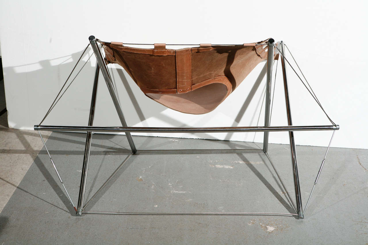 Chaise longue en cuir avec fil de tension par J.H. Varichon en vente 2