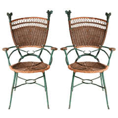 Pair of Bronze and Cane Armchairs