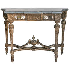 Pair of French Louis XVI Style Painted Consoles with Marble Top