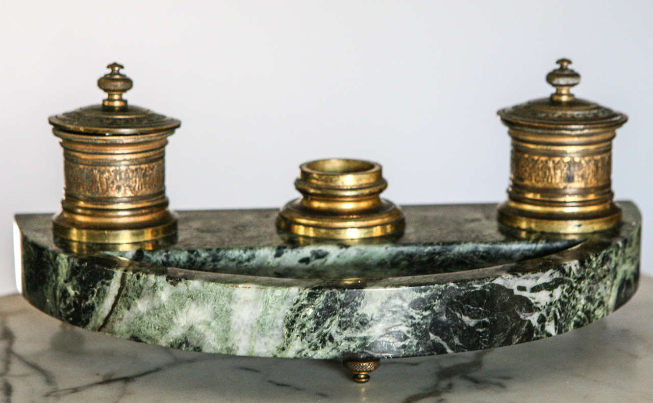 French Bronze and Marble Inkwell For Sale