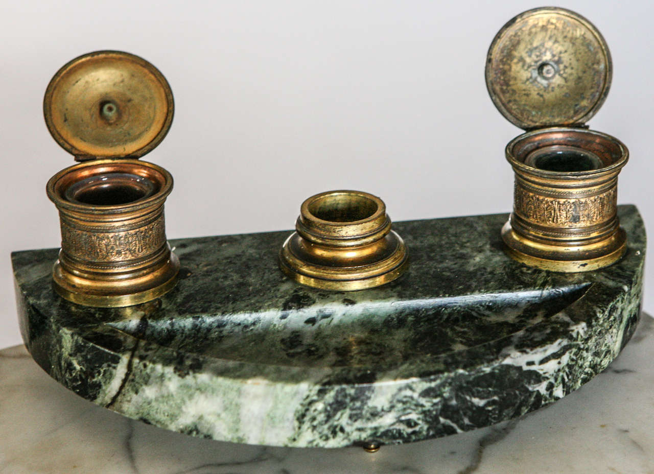 19th Century Bronze and Marble Inkwell For Sale