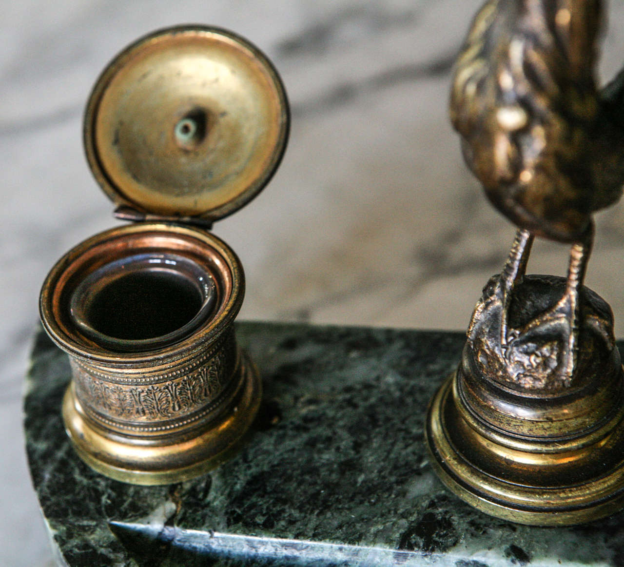 Bronze and Marble Inkwell For Sale 3