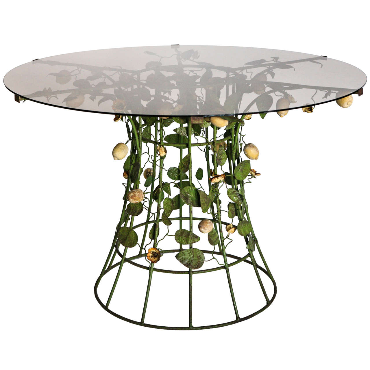 Italian Tole and Wood Table with Smoky Glass Top For Sale at 1stDibs