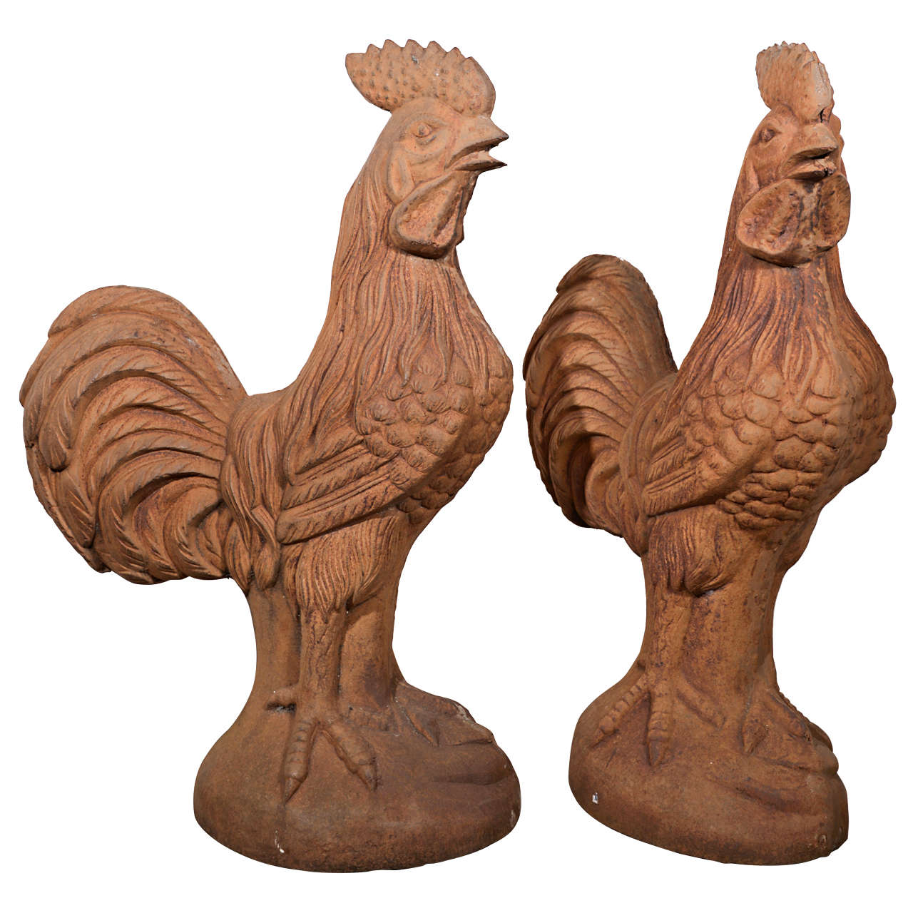 pair of large late 19th c iron roosters For Sale
