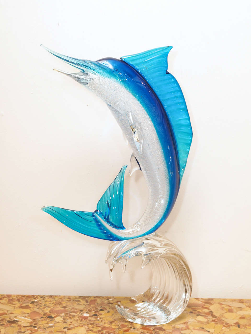 Murano glass sculpture depecting a Blu Marlin/Sail Fish by glassmaster Oscar Zanetti.
