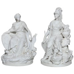 Paire de Groupes de porcelaines de Sèvres en biscuit représentant les continents