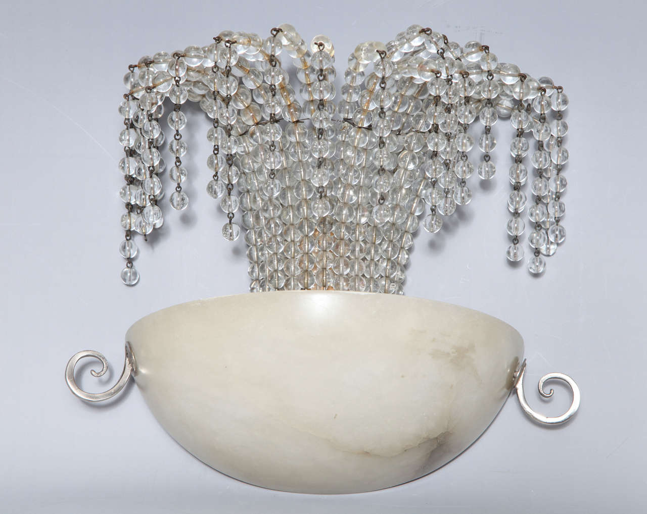 One Art Deco Alabaster, Nickeled Bronze and Glass Sconces In Excellent Condition In New York, NY
