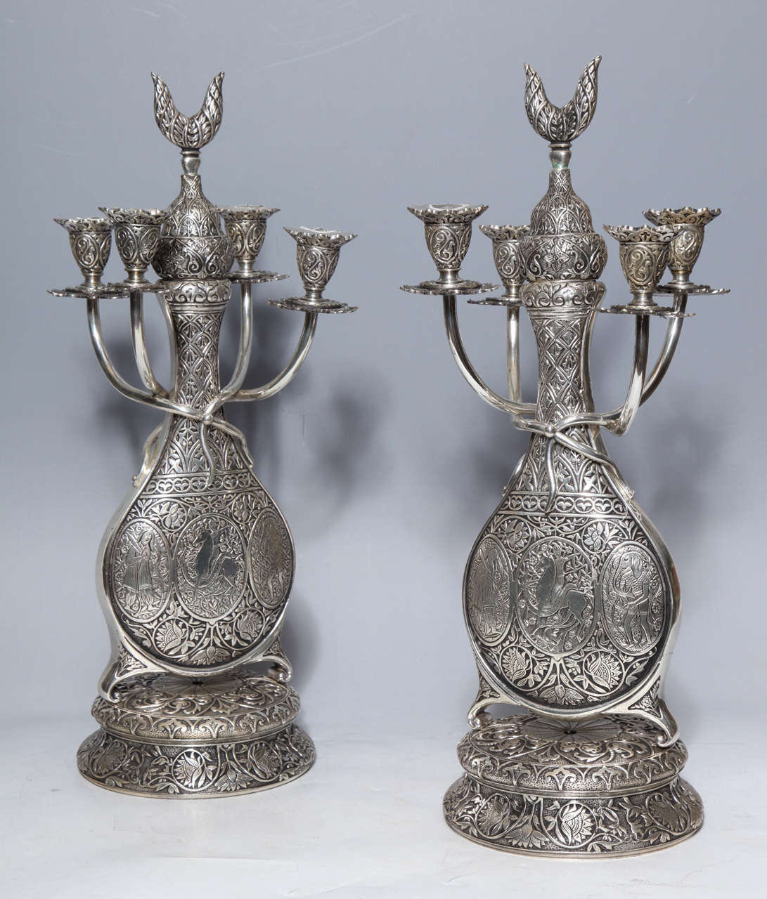 Antique French Orientalist/Islamic 3-Piece Silvered Bronze Clock Garniture 1