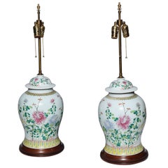 Antique Pair of 19th Century Chinese Porcelain Ginger Jars Converted into Table Lamps