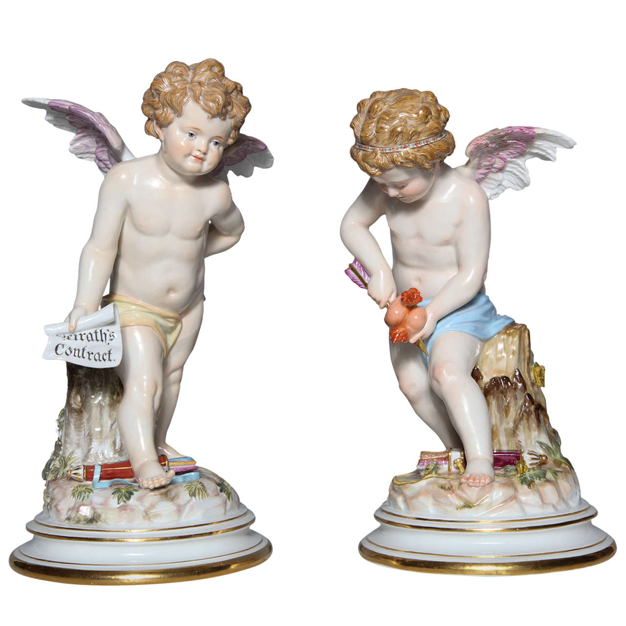 Meissen Porcelain large Devinsenkinder Cupid Figurines with markings