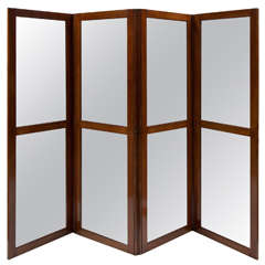 Walnut and Glass Four Paneled Screen