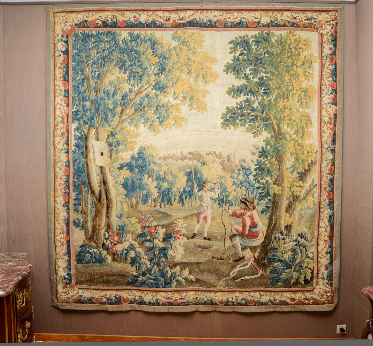 Beautiful Aubusson tapestry Louis XV 18th century with children playing in a landscape.