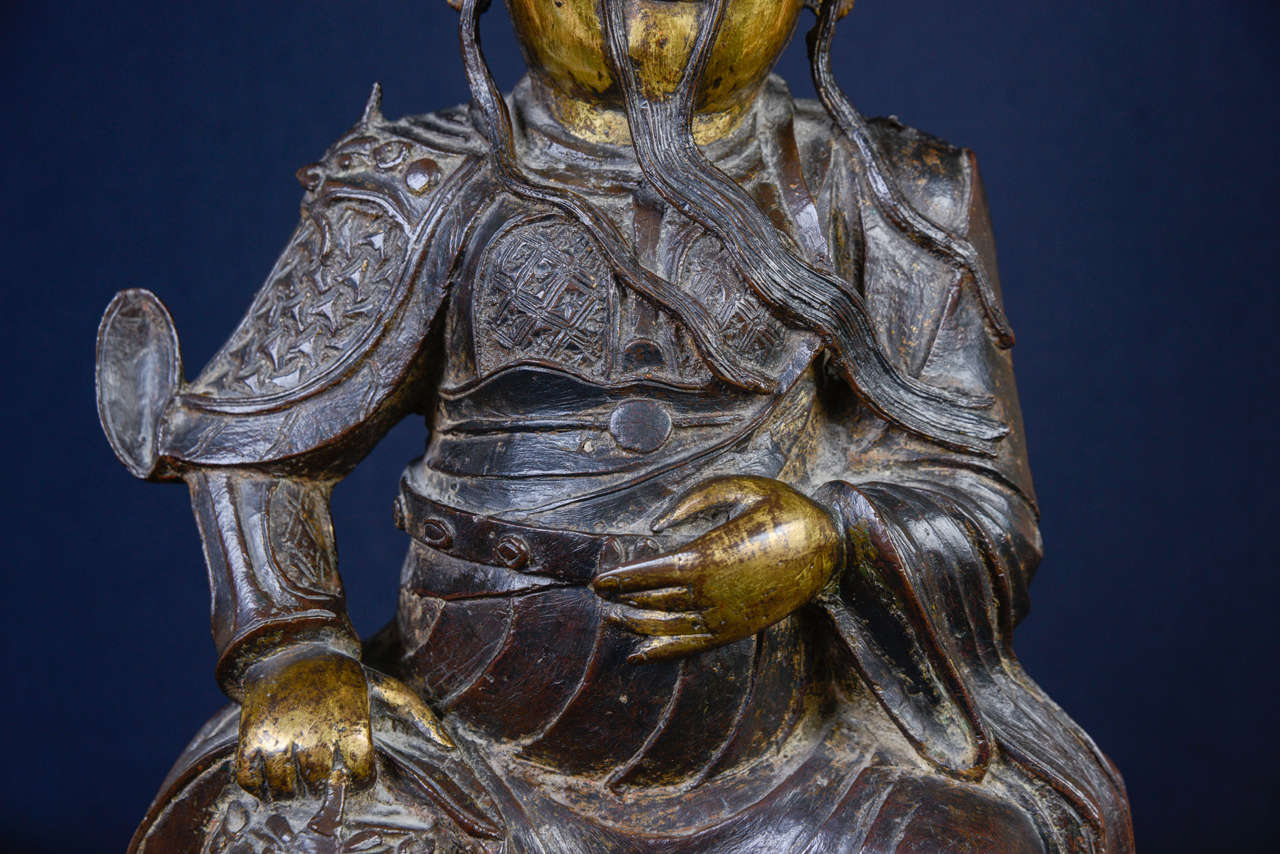 18th Century and Earlier Parcel-Gilt Bronze of Guandi Ming Dynasty, 17th Century