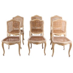 Antique Set of Six French 19th Century Ivory Painted and Parcel-Gilt Chairs