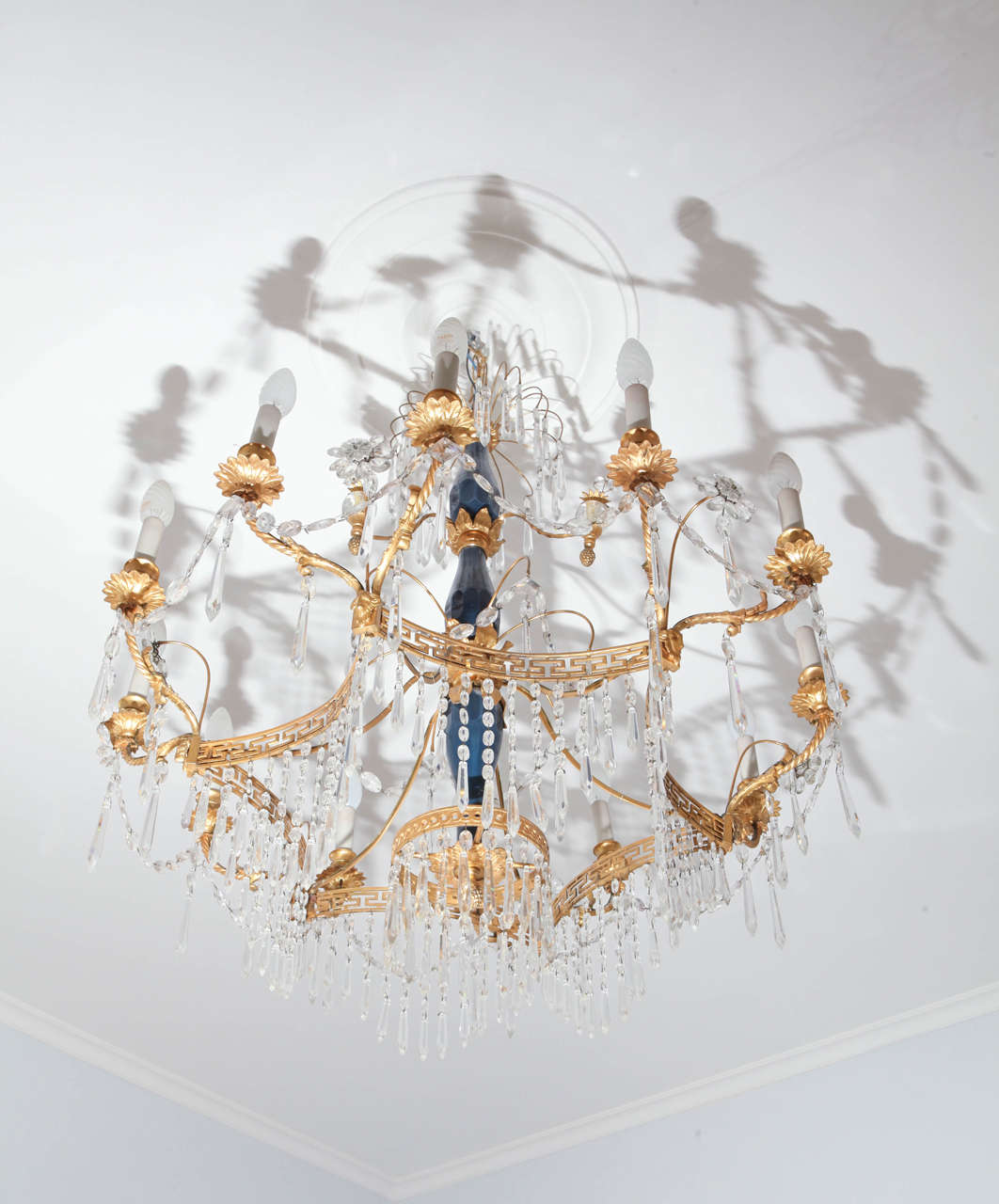 19th Century Neoclassical Crystal and Gilt Bronze, Twelve-Light Chandelier For Sale 1