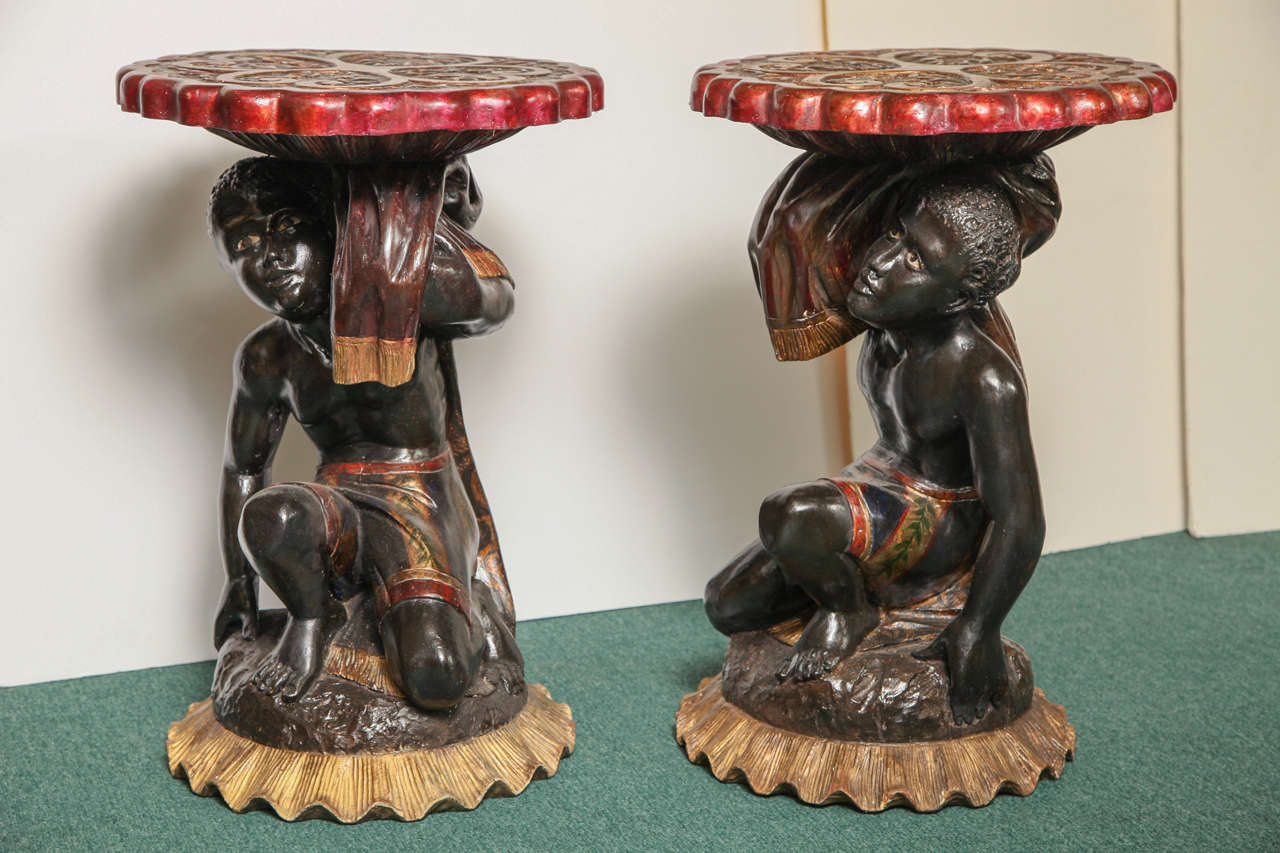 Pair of highly decorative and well carved Italian blackamore stands refurbished to original condition.