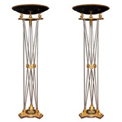 Pair of Palatial Bronze and Steel Empire Style Torchieres