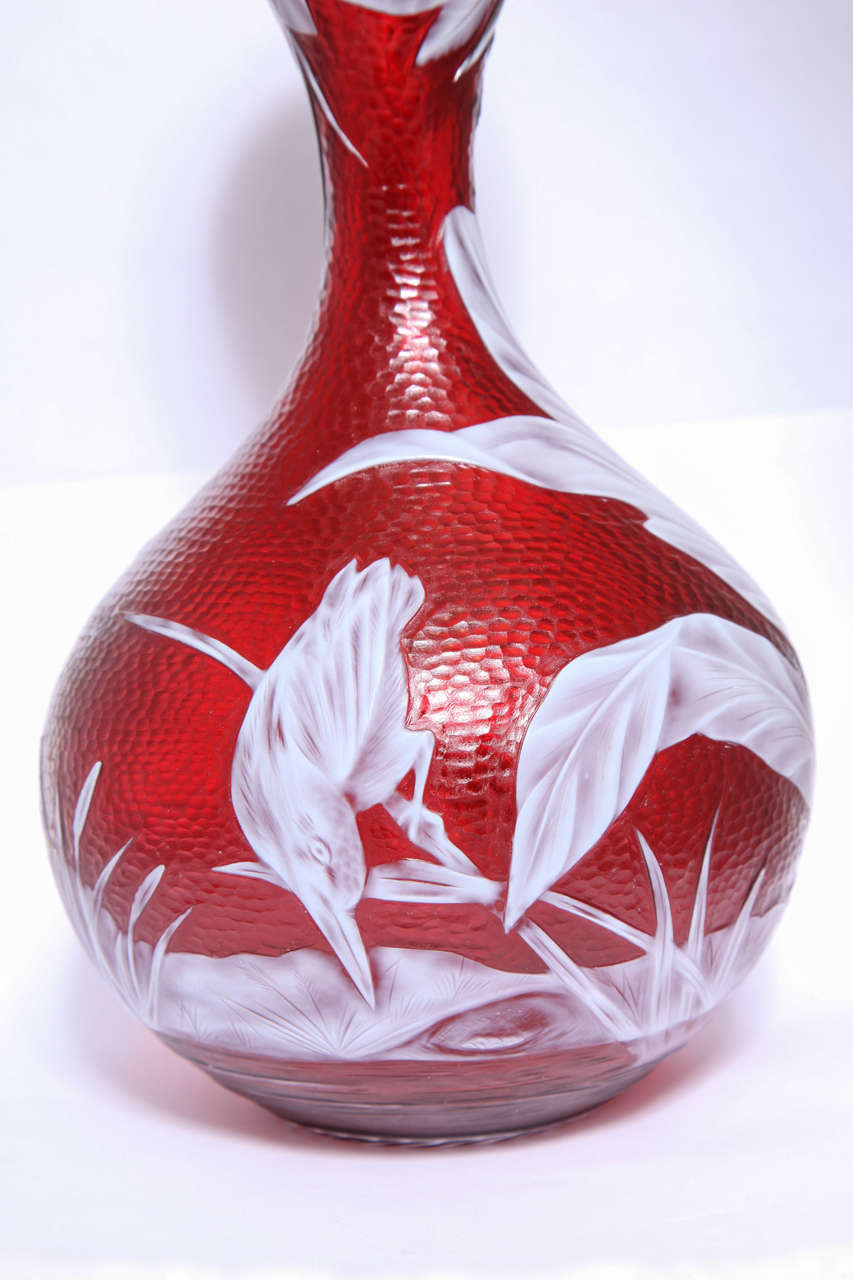 Rare Stevens & Williams Cameo Glass Vase Carved By J. Millward In Excellent Condition In New York, NY