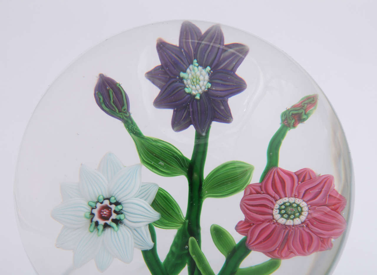 French A Rare And Fine Antique Clichy Three Flower Bouquet Paperweight For Sale