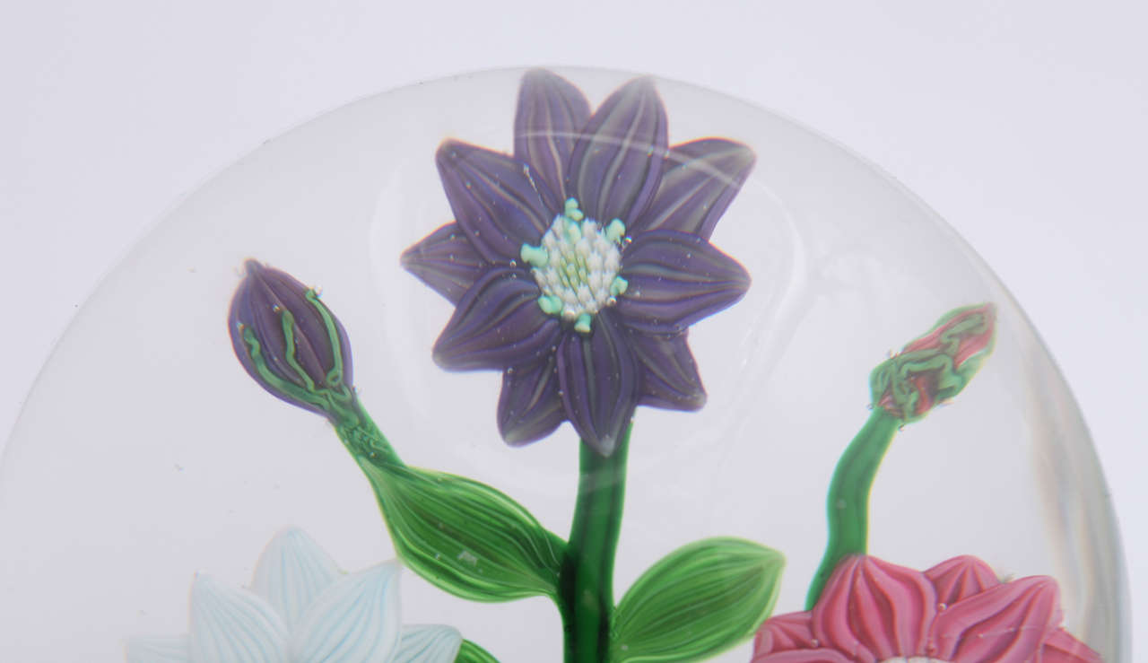 Glass A Rare And Fine Antique Clichy Three Flower Bouquet Paperweight For Sale