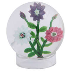 A Rare And Fine Antique Clichy Three Flower Bouquet Paperweight