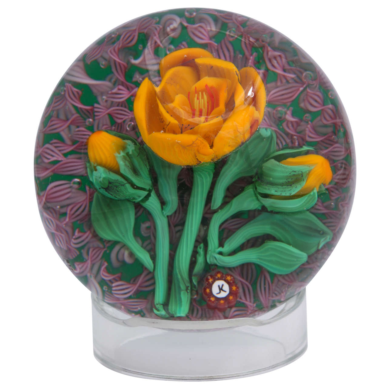 Rare Jim Kontes Floral Paperweight For Sale