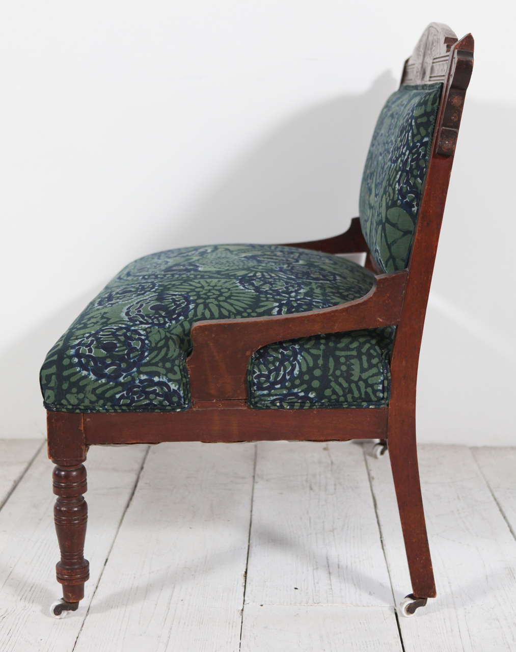 American Vintage Eastlake Style Settee Upholstered in African Fabric