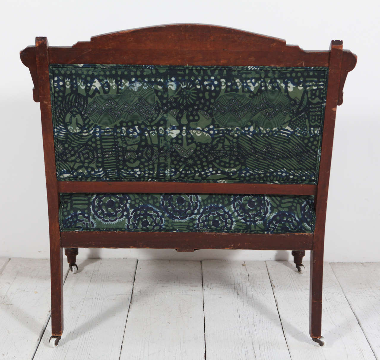 Mid-20th Century Vintage Eastlake Style Settee Upholstered in African Fabric