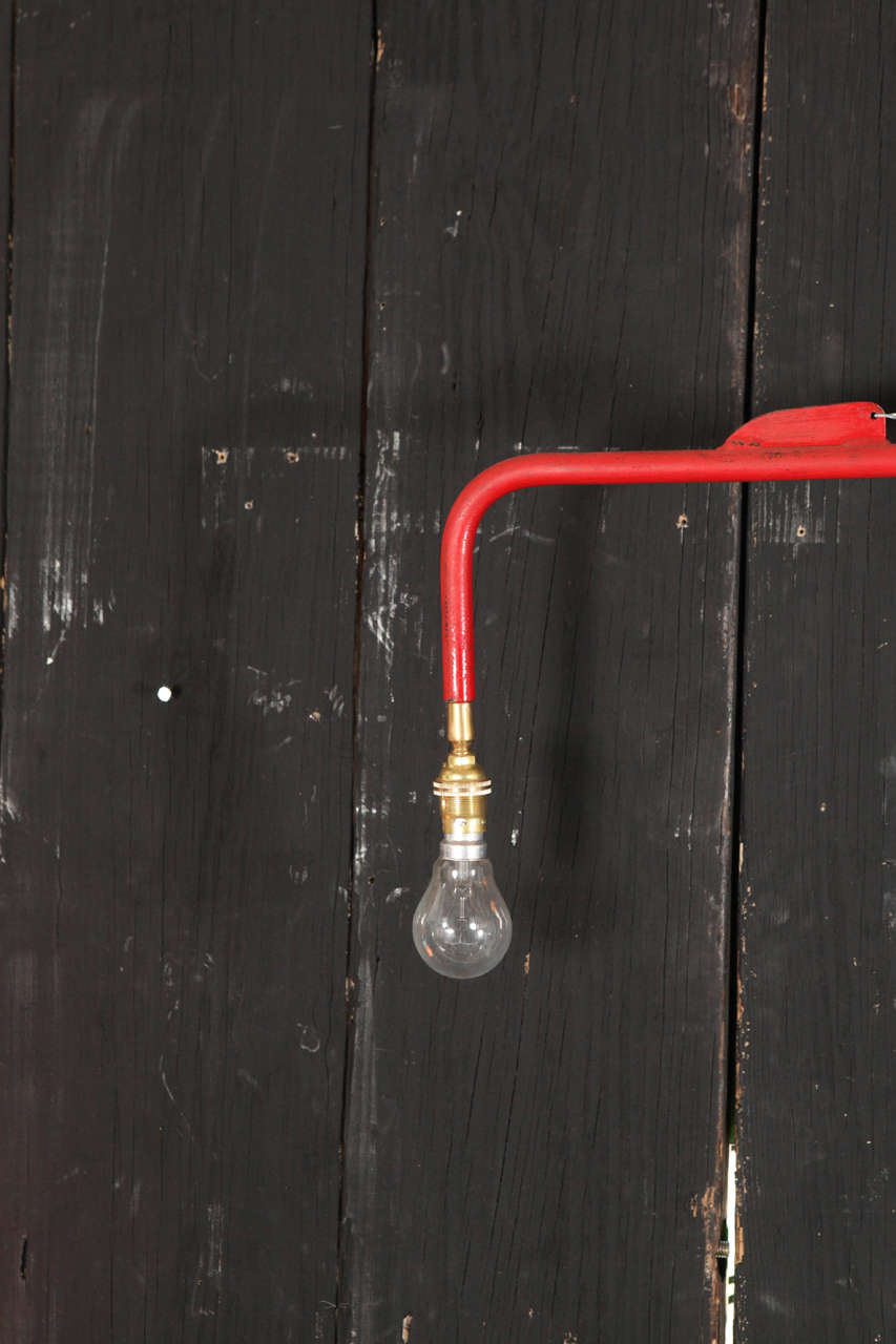 Mid-Century Modern Prouvé-Style Red Swing-Arm Jib Sconce, Late 20th Century