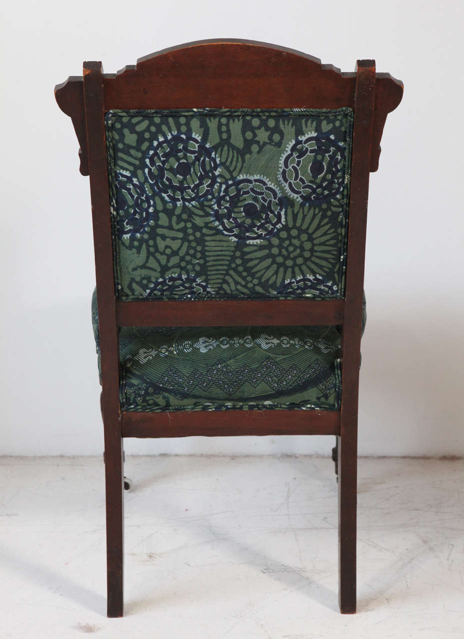 Vintage Eastlake Chair Upholstered in African Print Fabric In Good Condition In Los Angeles, CA