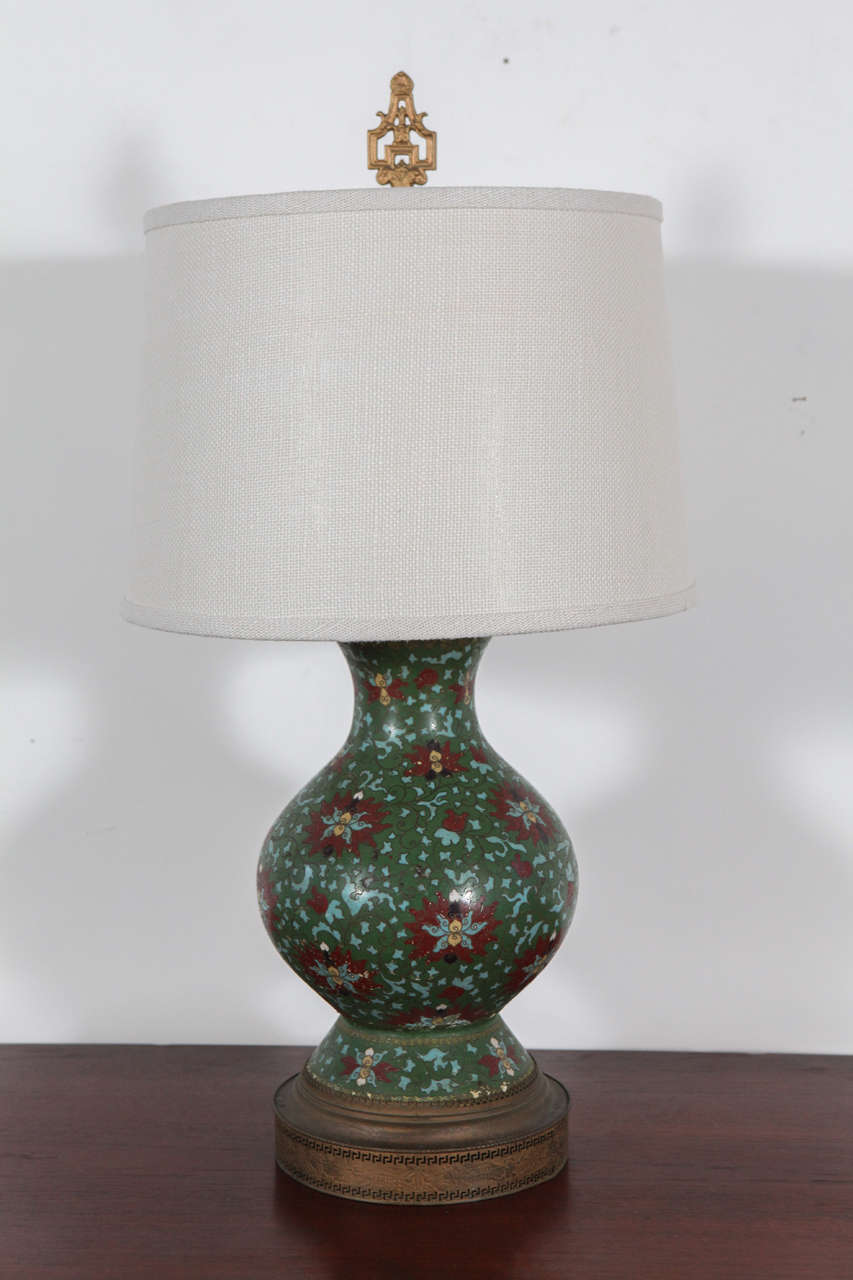 Green and Red Cloisonné Table Lamp