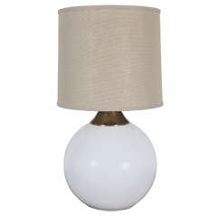 Vintage Round White Table Lamp with Brass Cap