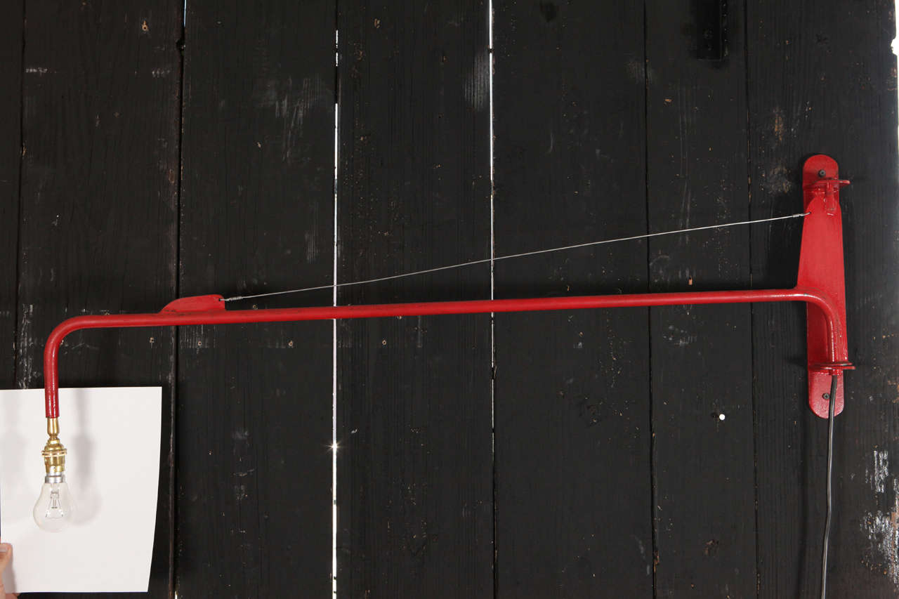 ProuvéStyle Red SwingArm Jib Sconce, Late 20th Century at 1stDibs