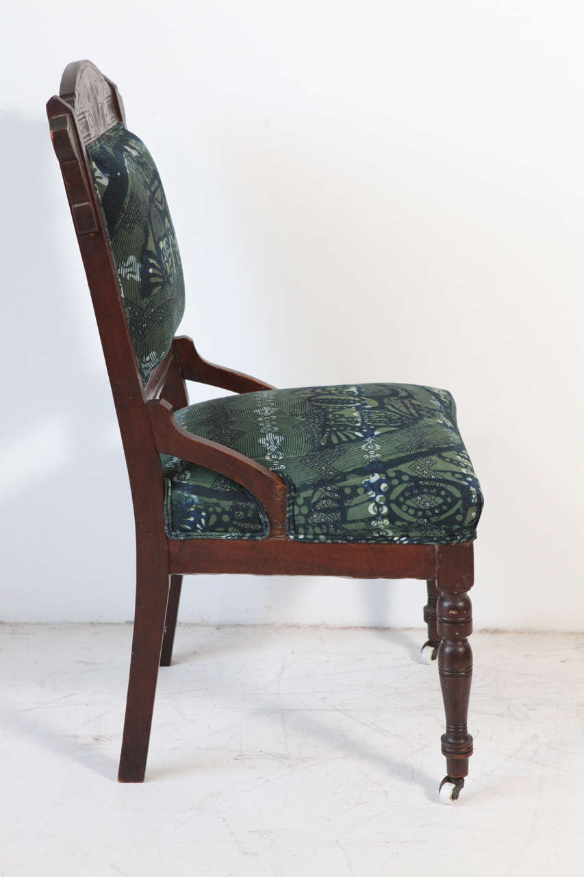 Vintage Eastlake Chair Upholstered in African Print Fabric at 1stDibs