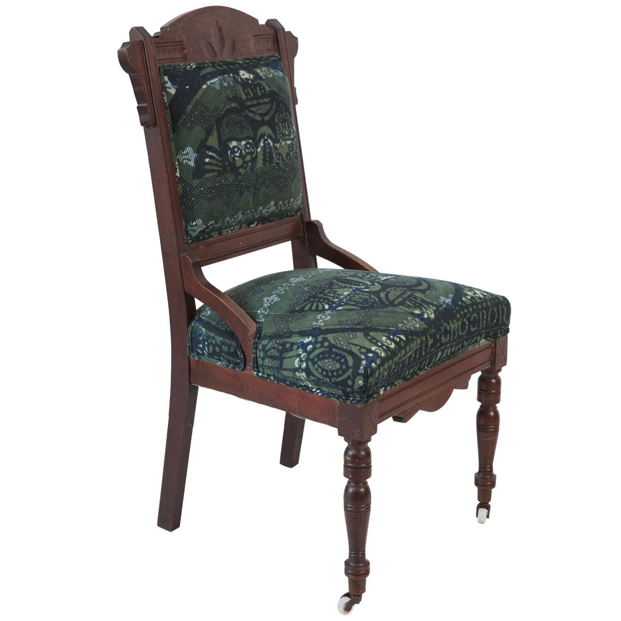 Vintage Eastlake Chair Upholstered in African Print Fabric at 1stDibs