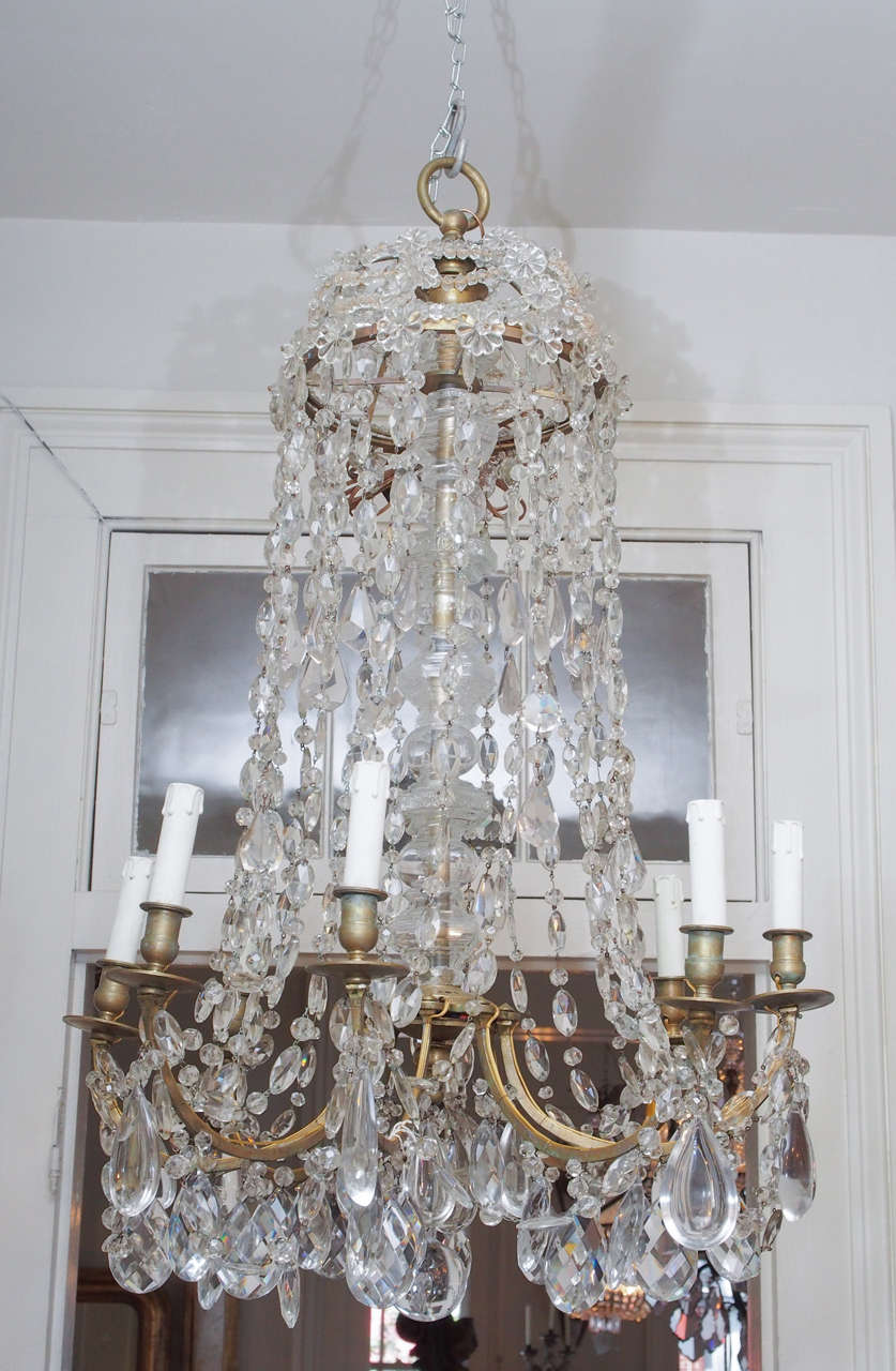 Pair of 19th century  eight lights  bronze and crystal chandeliers  empire style and  US wired
