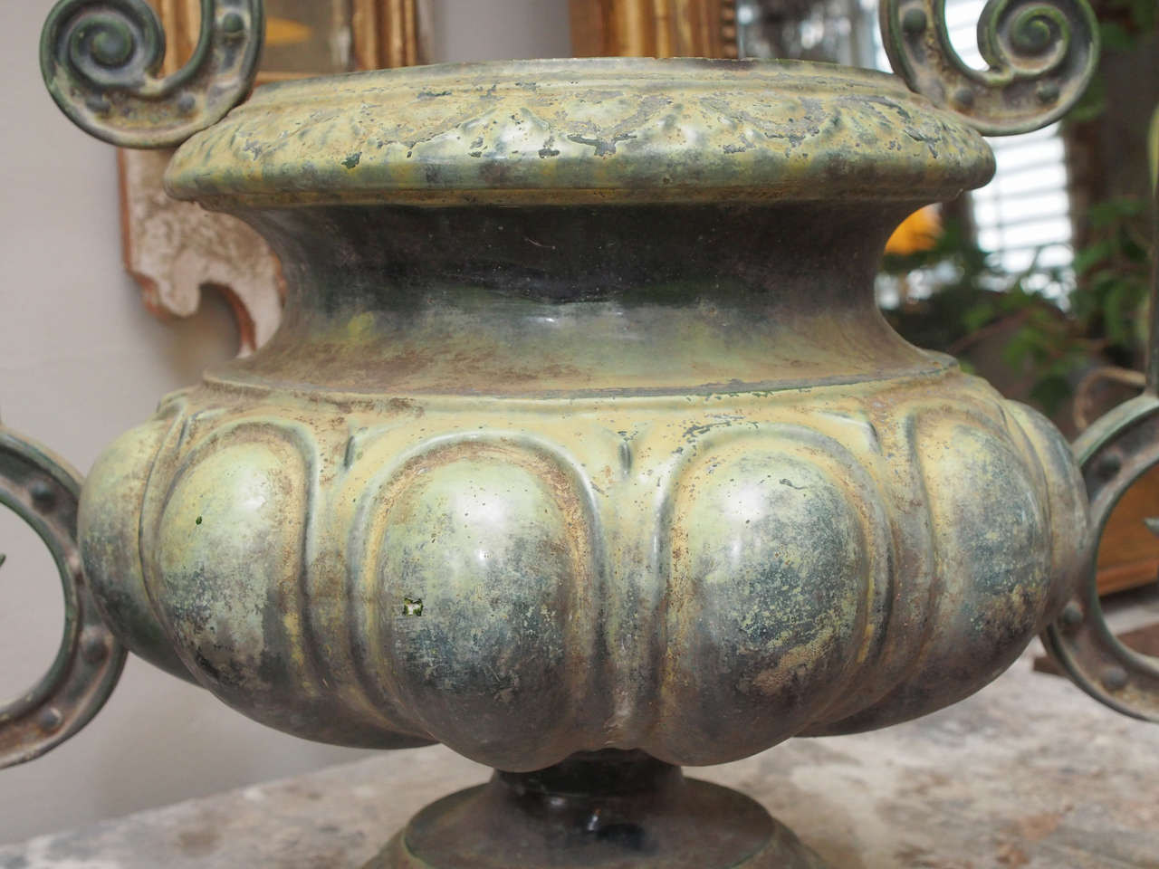 Greek Revival Pair of Cast Iron Urns