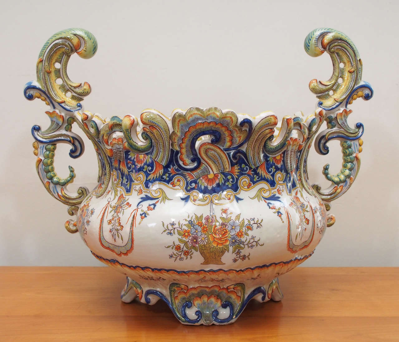 Late 19th century French ceramic bowl with handles.
