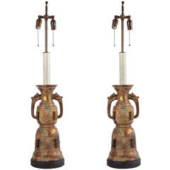 Pair of James Mont Gilded Bronze Lamps