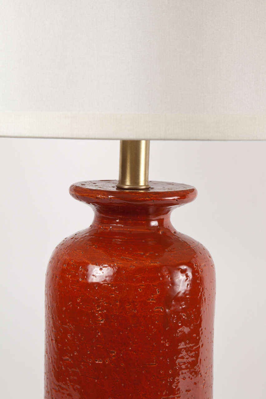Mid-Century Modern Pair of Burnt Orange Glazed Ceramic Lamps by Bitossi