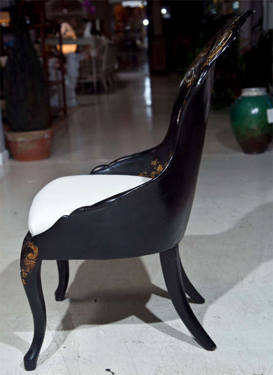 Black Papier Mache Chair with Mother of Pearl Inlay For Sale 1