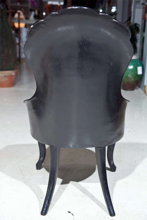 Black Papier Mache Chair with Mother of Pearl Inlay For Sale 3