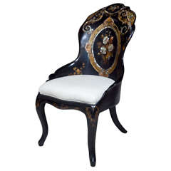 Black Papier Mache Chair with Mother of Pearl Inlay