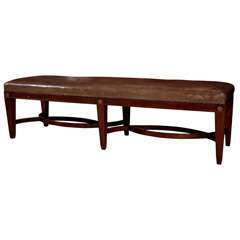 Leather Bench with Brass Inlay