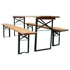 Vintage German Beer Hall Table & Benches